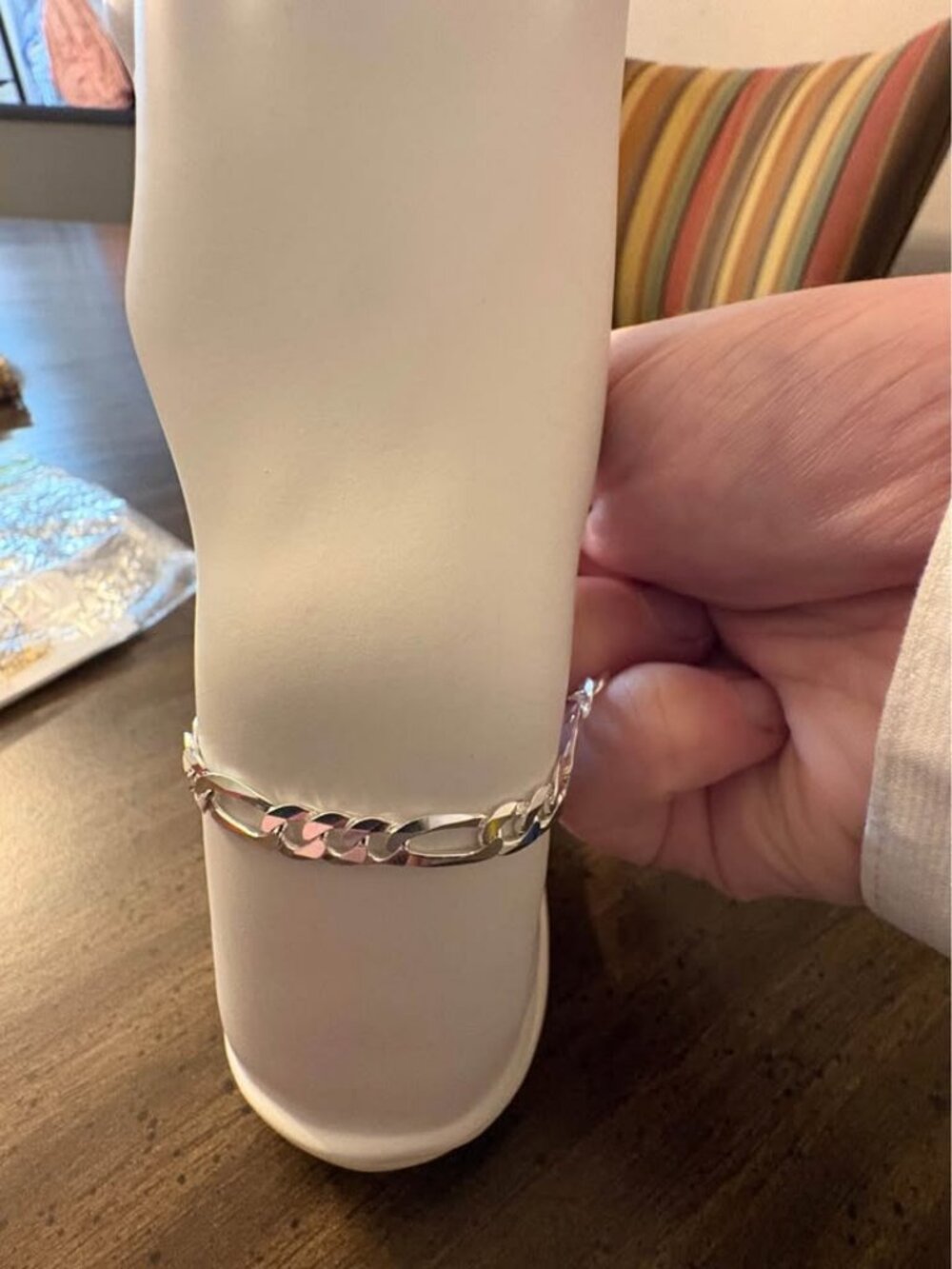 Italian 925 Sterling Silver 6.7mm Figaro Bracelet, 8-8.5 inches, 10.8 grams